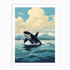 Modern Blue Graphic Design Style Orca Whale  1 Art Print