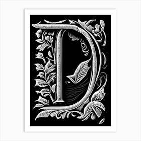 D, Letter, Alphabet Linocut 4 Art Print