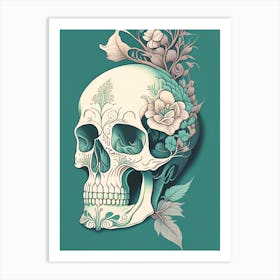 Skull With Tattoo Style Artwork 2 Pastel Line Drawing Art Print