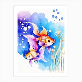 Twin Goldfish Watercolor Painting (43) Art Print
