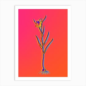 Neon Chess Flower Botanical in Hot Pink and Electric Blue Art Print