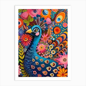 Kitsch Colourful Peacock 1 Art Print