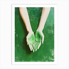 Green Hands Of Young Woman On Green Painting 1 Art Print