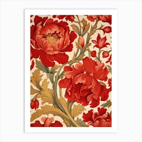 Wallpaper With Red Flowers Art Print