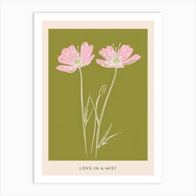 Pink & Green Love In A Mist 3 Flower Poster Art Print