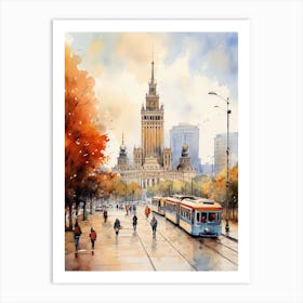 Warsaw Poland In Autumn Fall, Watercolour 3 Art Print