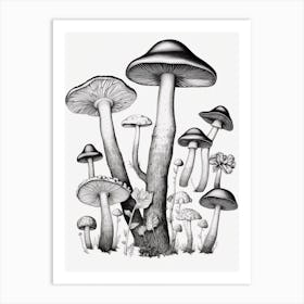 Mushroom Drawing B&W 4 Art Print