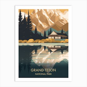 Grand Teton National Park Travel Poster Mid Century Style 2 Art Print