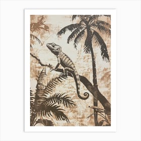 Chameleon In The Palm Trees Block Print 4 Art Print