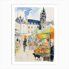 Food Market With Cats In Cambridge 2 Watercolour Art Print