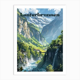 Lauterbrunnen Valley Art Illustration Affiche