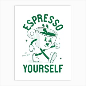 'Espresso Yourself' retro kitchen print in green Art Print