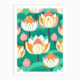 Lotus Flower Repeat Pattern Scandi Cartoon 1 Art Print