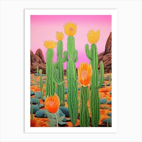 Mexican Style Cactus Illustration Fishhook Cactus 4 Art Print