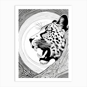 Jaguar Lino cut Black And White, animal art, 163 Art Print