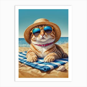 Cat On The Beach Canvas Print Art Print