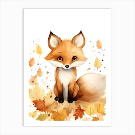 A Fox  Watercolour In Autumn Colours 0 Art Print