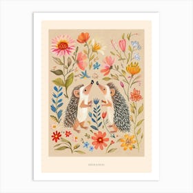 Folksy Floral Animal Drawing Hedgehog 6 Poster Art Print