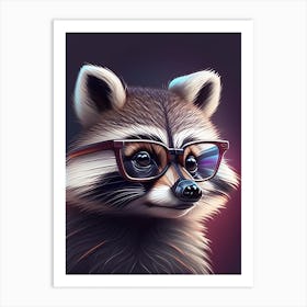Raccoon Wearing Glasses Cute Digital 2 Art Print