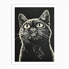 British Shorthair Linocut Blockprint 7 Art Print