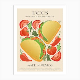 Tacos Print Kitchen Art Kitchen Poster Food Art Mid Century Modern Mexican Food Art Print