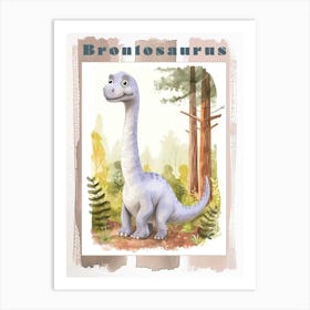 Sweet Brontosaurus Dinosaur Watercolour 2 Poster Art Print