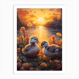 Floral Ornamental Duckling Painting 5 Art Print
