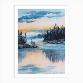 Watercolor Landscape Forest Lake Art Print