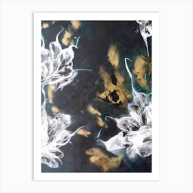 Green Gold And White Flowers Painting 2 Art Print