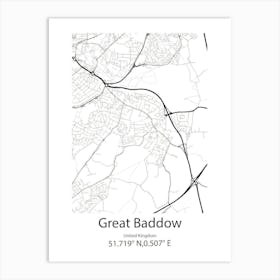 Great Baddow,United Kingdom Minimalist Map Art Print