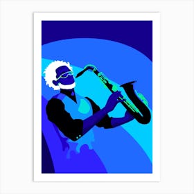 Jazzy Man Art Prints Illustration 3 shades of blue Art Print