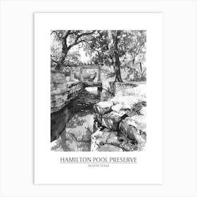 Hamilton Pool Preserve Austin Texas Black And White Drawing 2 Poster Art Print