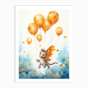 Seahorse Flying With Autumn Fall Pumpkins And Balloons Watercolour Nursery 3 Art Print