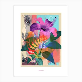 Hibiscus 2 Neon Flower Collage Poster Art Print