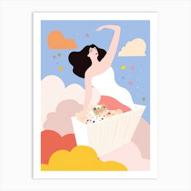 Illustration Of A Woman In The Clouds Art Print