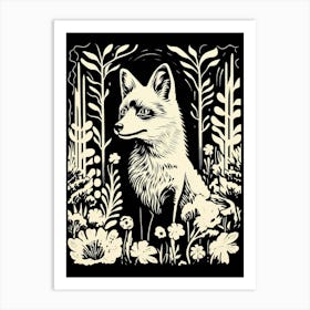 Linocut Fox Illustration Black 18 Art Print