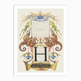 Guide For Constructing The Letter H From Mira Calligraphiae Monumenta, Joris Hoefnagel Art Print