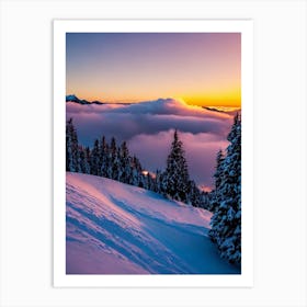 Whakapapa, New Zealand Sunrise Skiing Poster Art Print