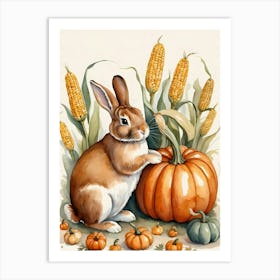 Painting Of A Cute Bunny With A Pumpkins (29) Art Print