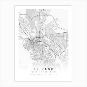 El Paso Texas USA White Map Art Print