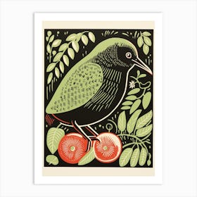 Vintage Bird Linocut Kiwi 5 Art Print