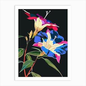 Neon Flowers On Black Morning Glory 2 Art Print