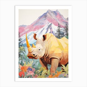 Colourful Floral Rhino 4 Art Print