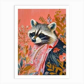Floral Animal Painting Raccoon 1 Art Print