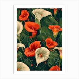 Calla Lily Seamless Pattern Inspired By William Morris Art Print