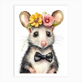 Baby Opossum Flower Crown Bowties Woodland Animal Nursery Decor (11) Result Art Print