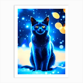 Blue Cat In The Snow Art Print