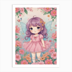 Fairy Girl In Pink Dress Art Print