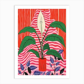 Pink And Red Plant Illustration Peace Lily 4 Art Print