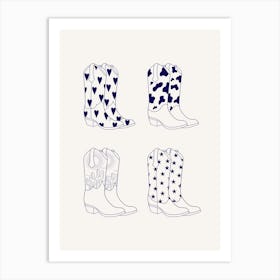 Navy Cowboy Boots Art Print